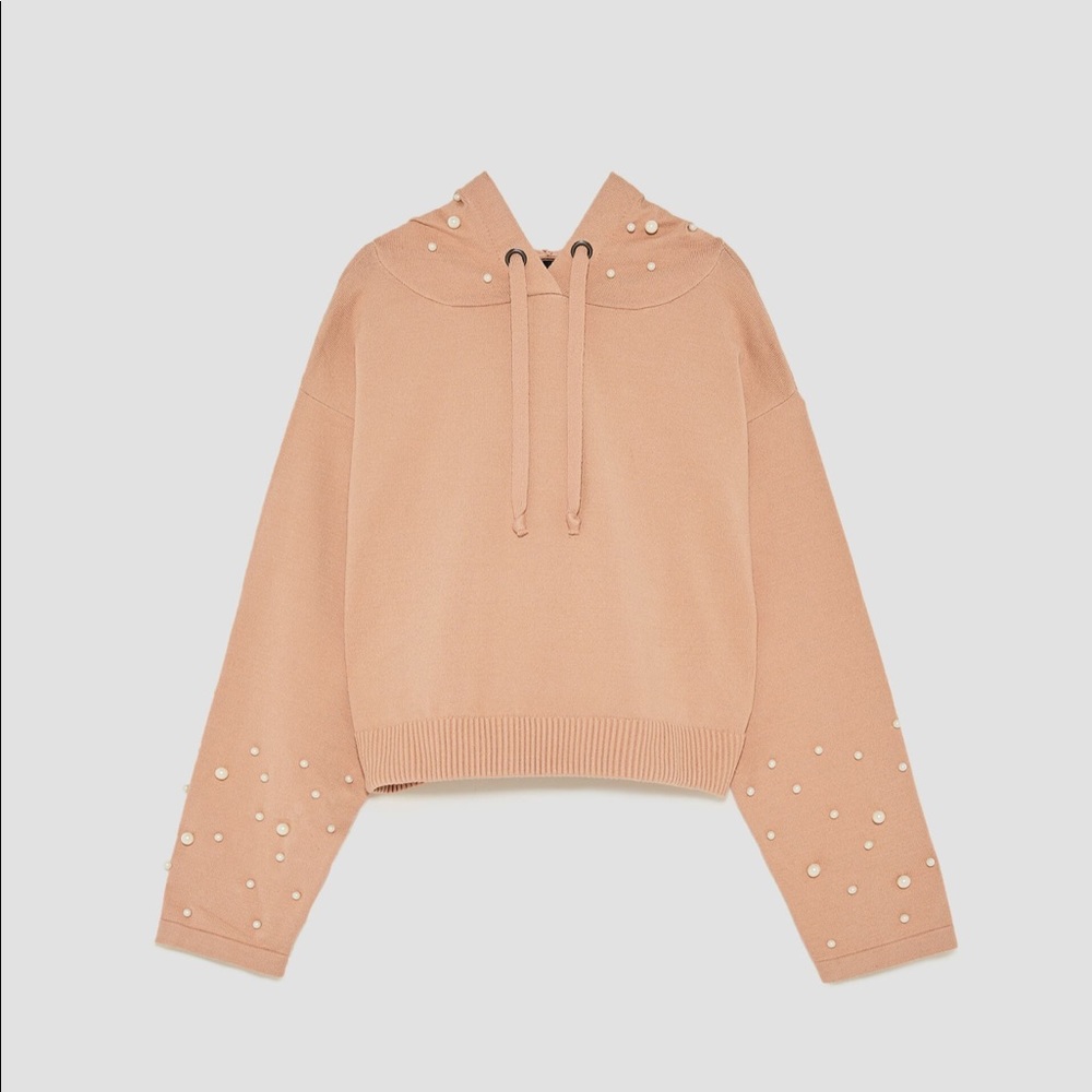NWT ZARA knit hooded pearl pink sweatshirt top L - Picture 3 of 8